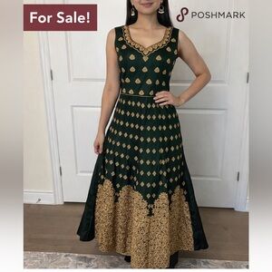 Elegant Green and Gold Sleeveless Dress Indian dress